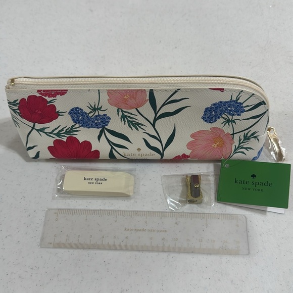 Kate Spade Floral Pencil Case with Ruler, Eraser & Sharpener New - Picture 11 of 11